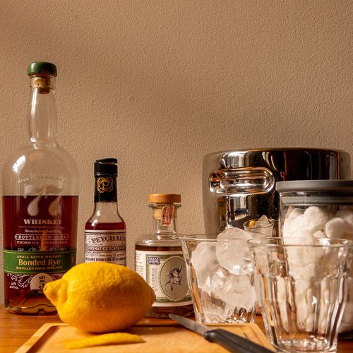 Sazerac cocktail ingredients.