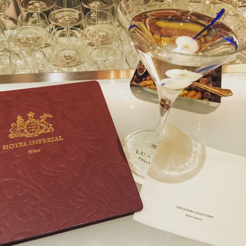 Plymouth Gibson cocktail at the Hotel Imperial in Vienna, September 2018.