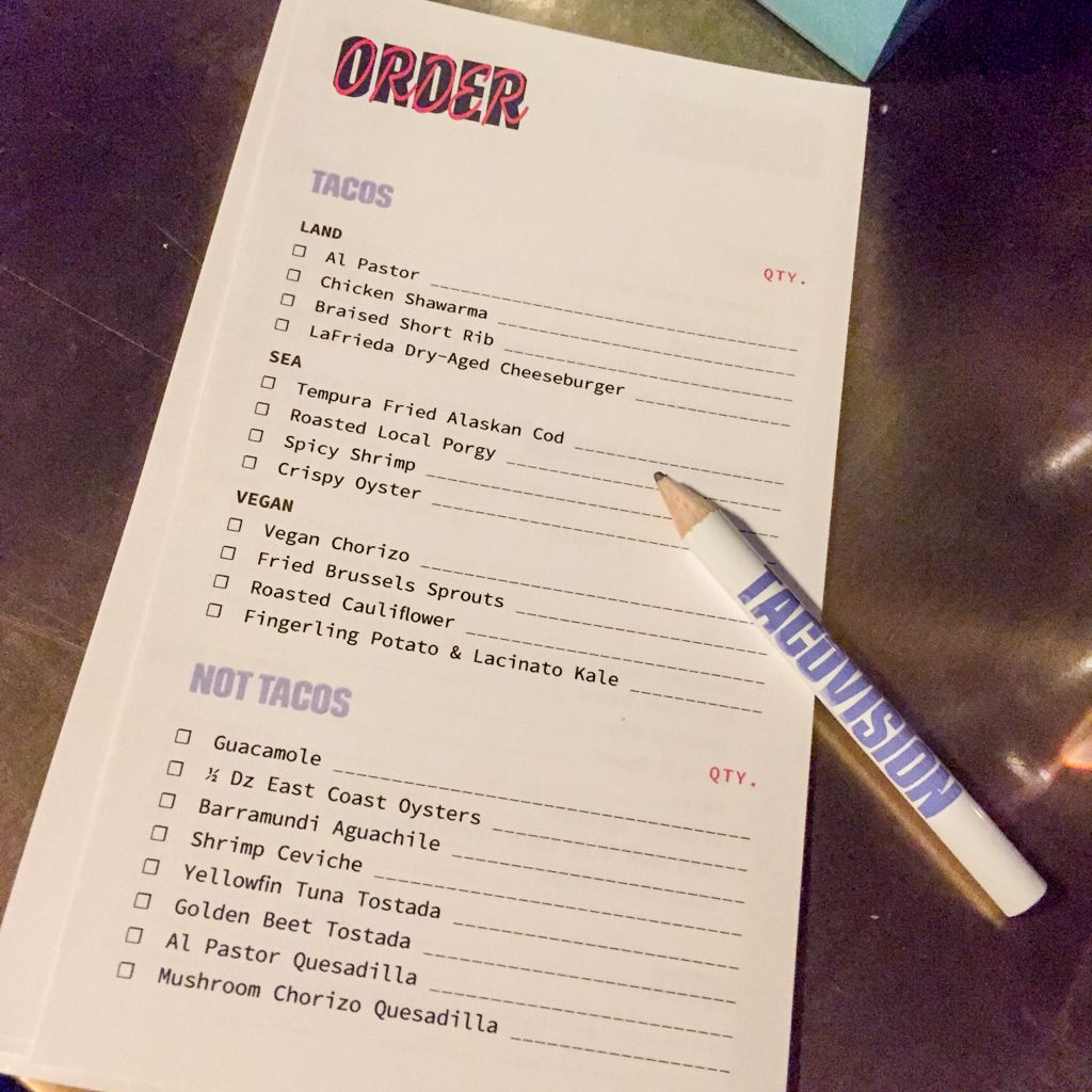 Taco order form at Tacovision, Midtown East, NYC.