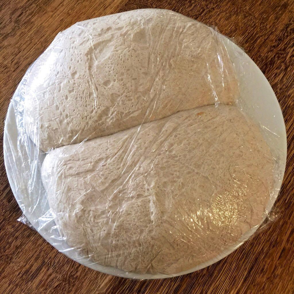 Sourdough focaccia dough after proofing