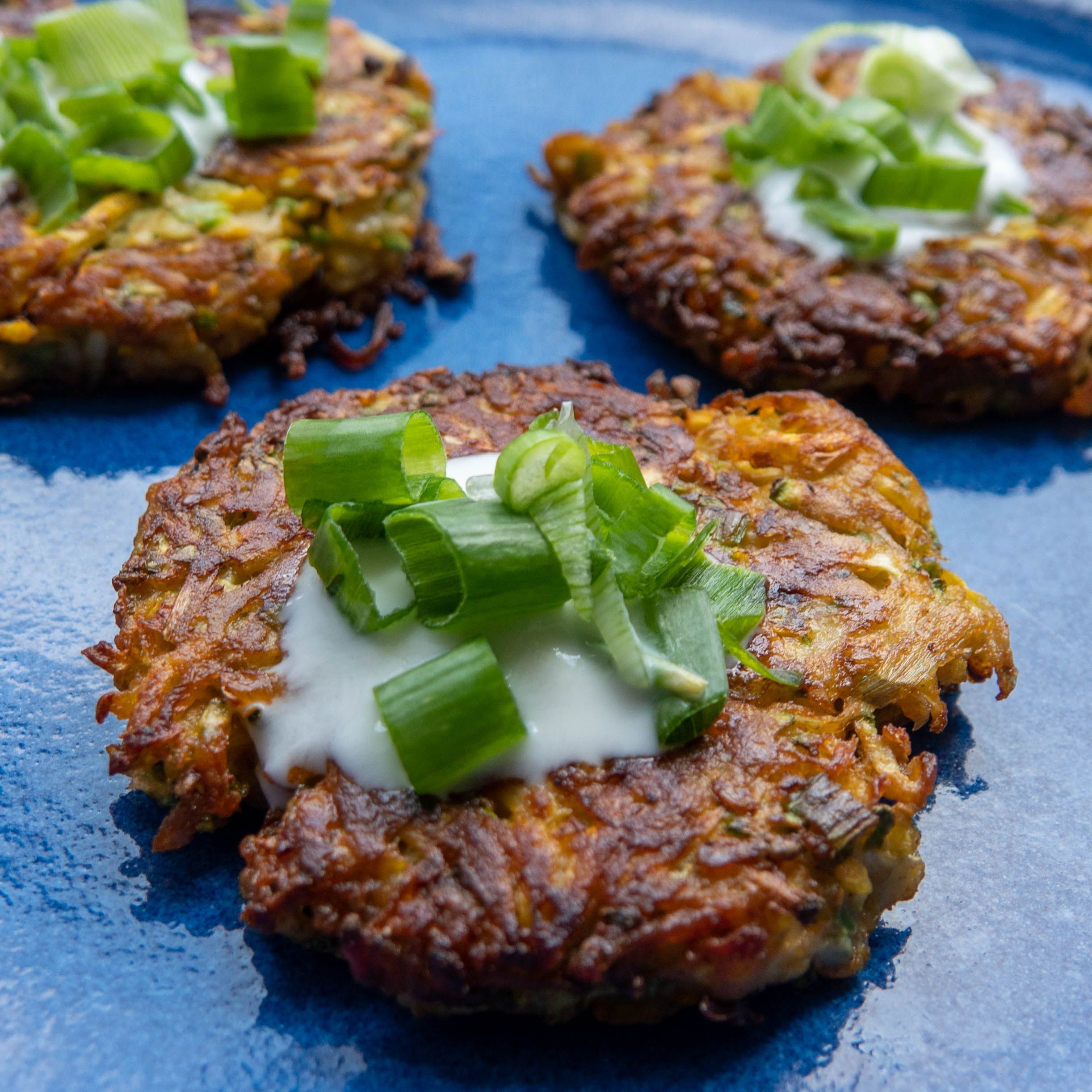 Zucchini pancakes plated