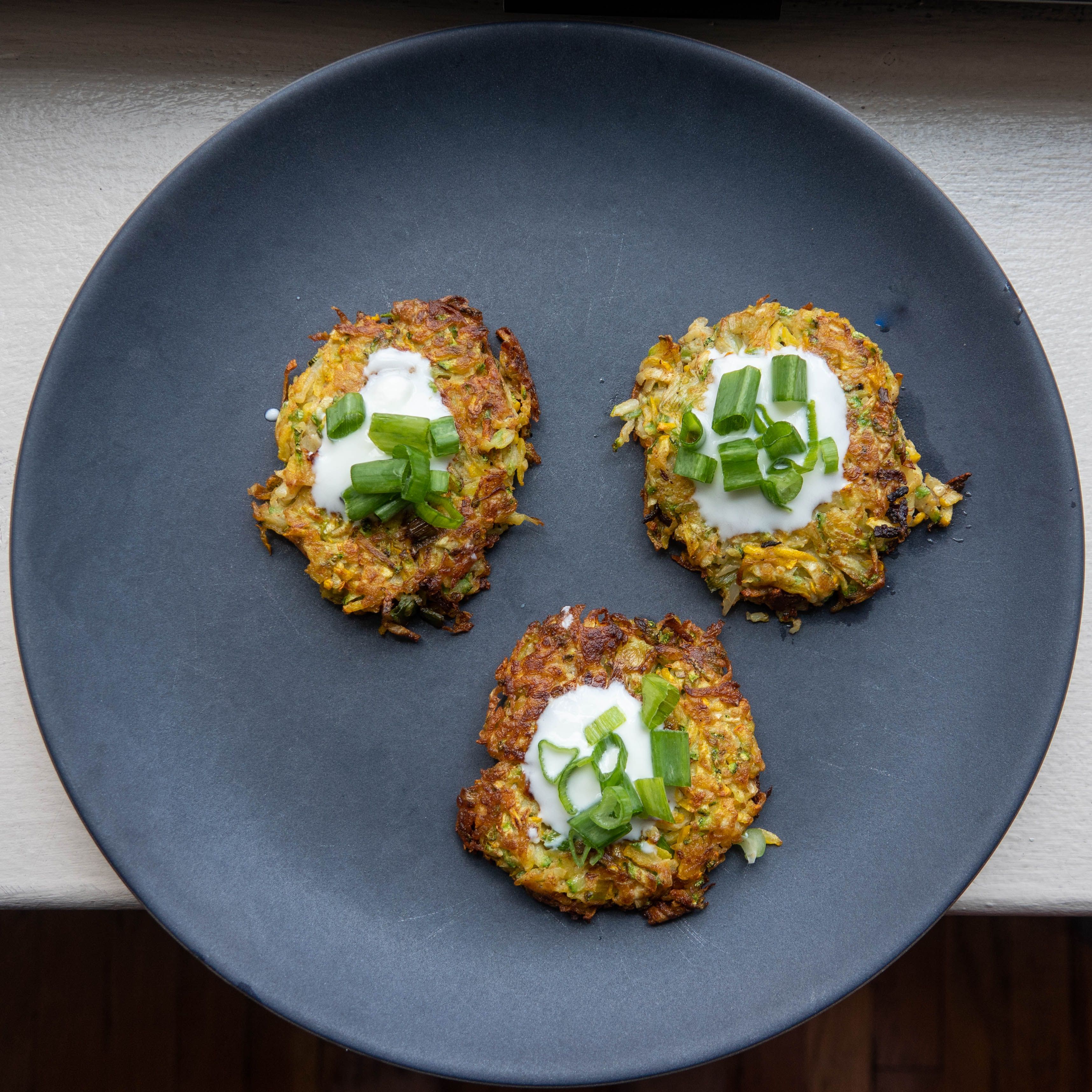 Zucchini pancakes plated