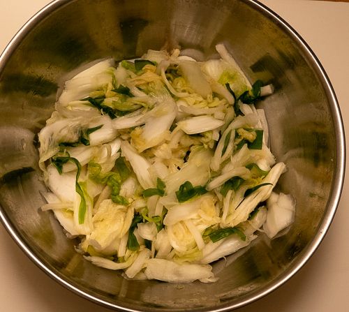 Kimchi cabbage mixture after wilting