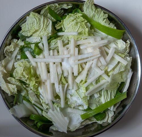 Kimchi cabbage mixture before wilting