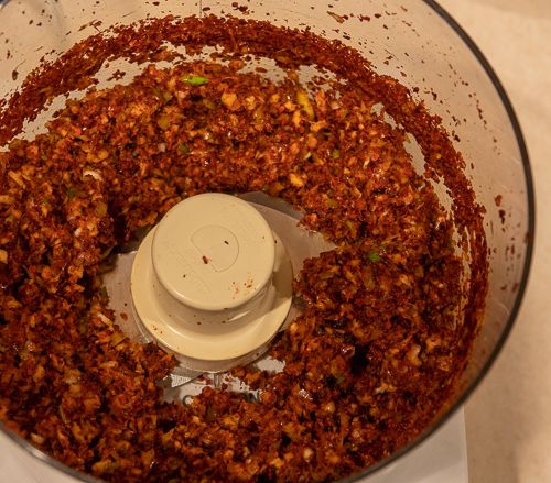 Kimchi paste in a food processor.