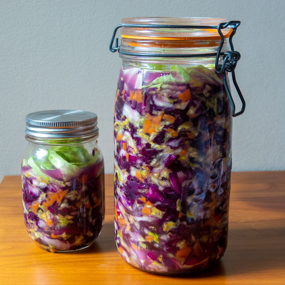 Sauerkraut in jars.