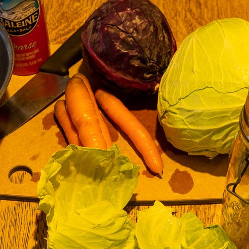 Sauerkraut ingredients: cabbages, carrots, salt.